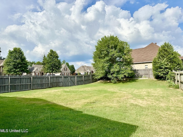 view of yard with a fenced backyard