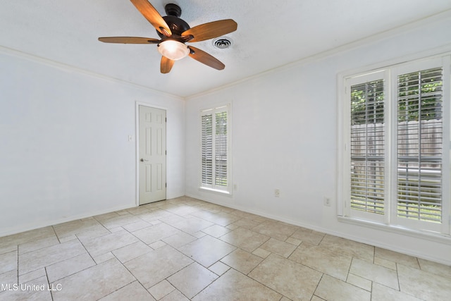 120 Pitcher Pt, Long Beach, MS 39560 - empty room with ornamental molding, healthy amount of natural light, ceiling fan, and baseboards