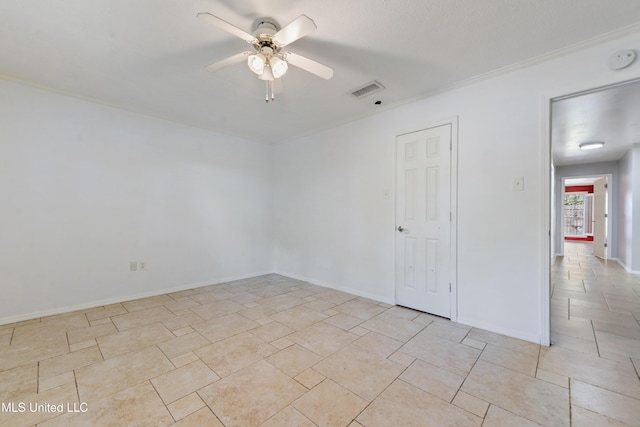 120 Pitcher Pt, Long Beach, MS 39560 - spare room with ceiling fan, a smoke detector, crown molding, light tile patterned floors, and baseboards