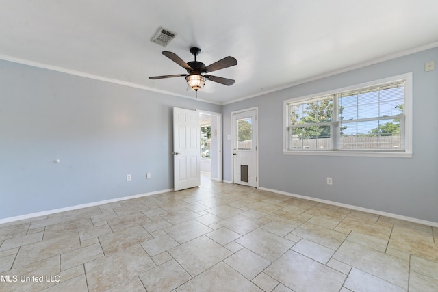 120 Pitcher Pt, Long Beach, MS 39560 - spare room featuring ceiling fan, crown molding, and baseboards