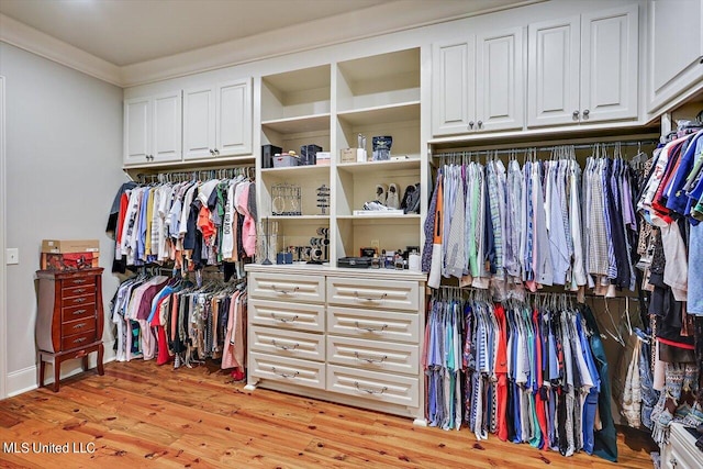 walk in closet featuring light wood-type flooring