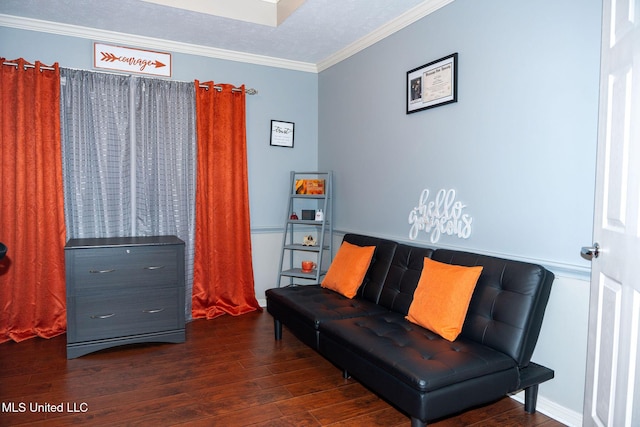 interior space featuring ornamental molding and dark wood-type flooring