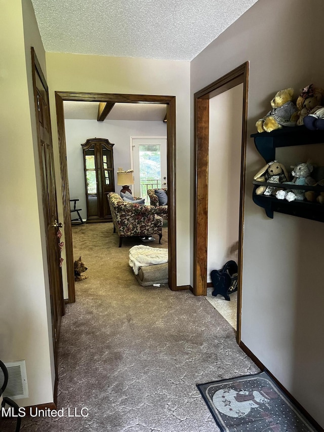 11423 High Rd, Hernando, MS 38632 - hall featuring carpet floors and a textured ceiling