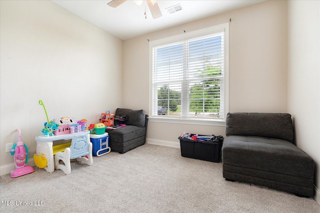 4943 W Margarette Cir, Olive Branch, MS 38654 - recreation room featuring carpet flooring, baseboards, and a ceiling fan