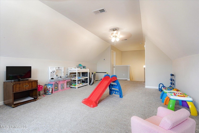 4943 W Margarette Cir, Olive Branch, MS 38654 - recreation room with carpet, lofted ceiling, and ceiling fan
