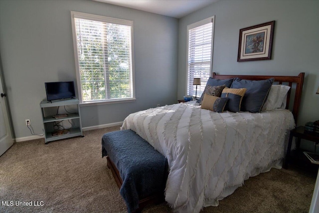 carpeted bedroom featuring multiple windows