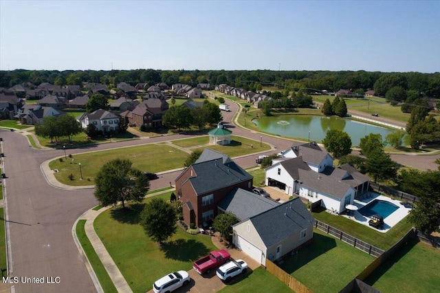 aerial view featuring a water view