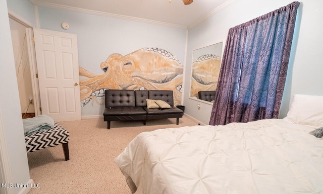 bedroom featuring crown molding and carpet flooring