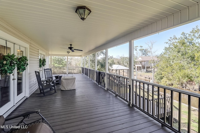 deck with a ceiling fan