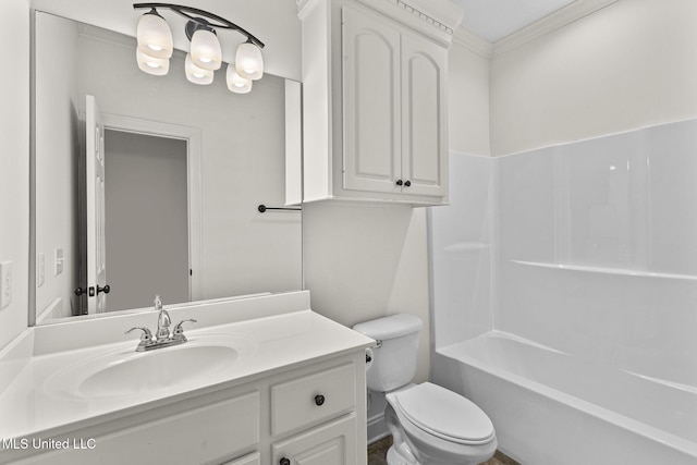 full bathroom with vanity, toilet, and shower / washtub combination