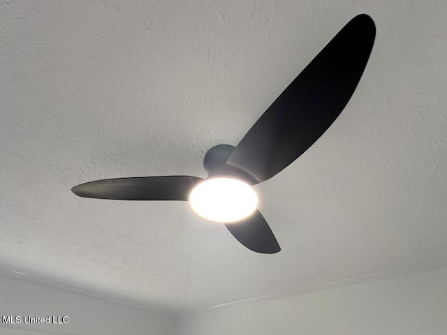 interior details with a textured wall and a textured ceiling