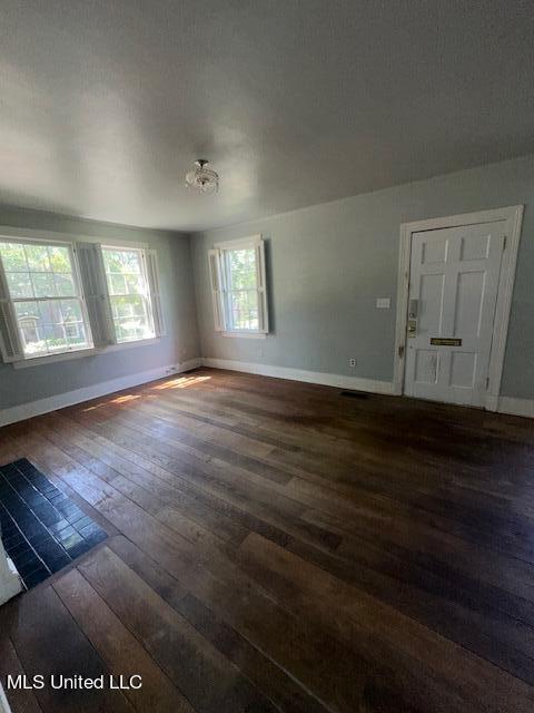 spare room with dark wood-type flooring