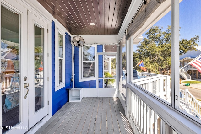 wooden terrace featuring french doors