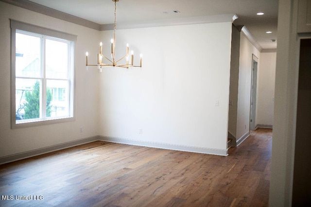 256 Arbor Trl, Brandon, MS 39047 - unfurnished dining area with wood finished floors, a chandelier, baseboards, and recessed lighting