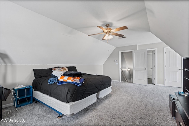275 Magnolia Gardens Dr, Hernando, MS 38632 - bedroom with vaulted ceiling, carpet, and a ceiling fan