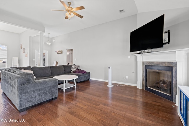 275 Magnolia Gardens Dr, Hernando, MS 38632 - living room with ceiling fan, wood finished floors, and a tiled fireplace