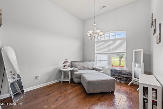 275 Magnolia Gardens Dr, Hernando, MS 38632 - sitting room featuring high vaulted ceiling, hardwood / wood-style floors, and a chandelier