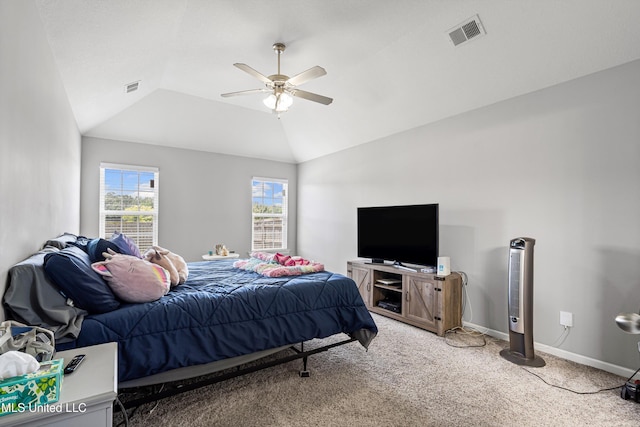 275 Magnolia Gardens Dr, Hernando, MS 38632 - bedroom featuring light carpet, lofted ceiling, and ceiling fan