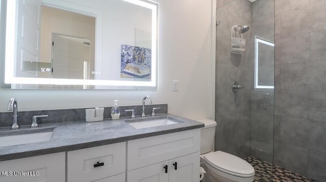 bathroom with vanity, toilet, and a shower with shower door