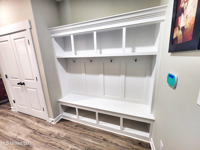 mudroom with hardwood / wood-style floors