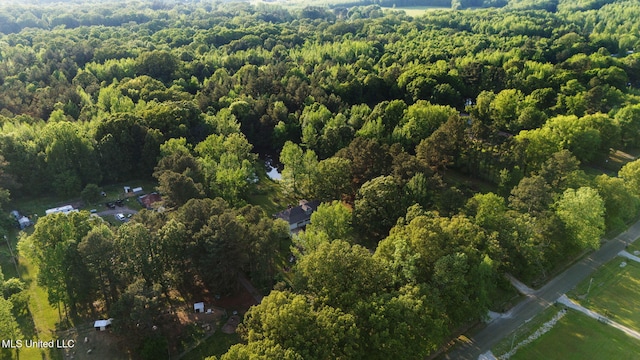 birds eye view of property with a forest view