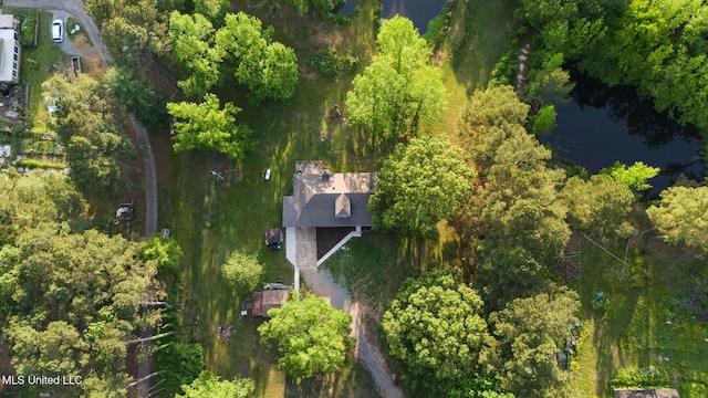 aerial view featuring a water view