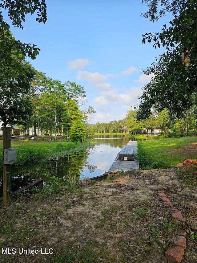 view of dock with a water view