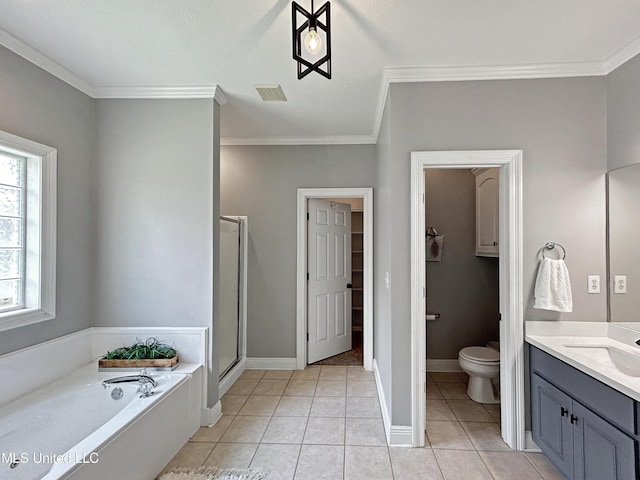 full bathroom featuring tile patterned flooring, vanity, toilet, and a wealth of natural light