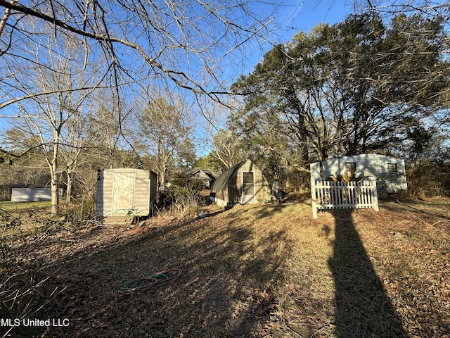 view of yard with a storage unit