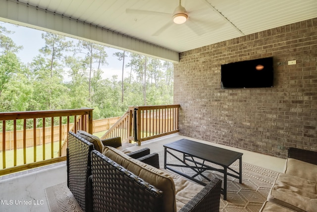 11625 Talla Dr, Ocean Springs, MS 39564 - wooden terrace featuring an outdoor hangout area and ceiling fan