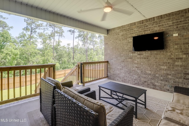 11625 Talla Dr, Ocean Springs, MS 39564 - wooden deck featuring outdoor lounge area and a ceiling fan