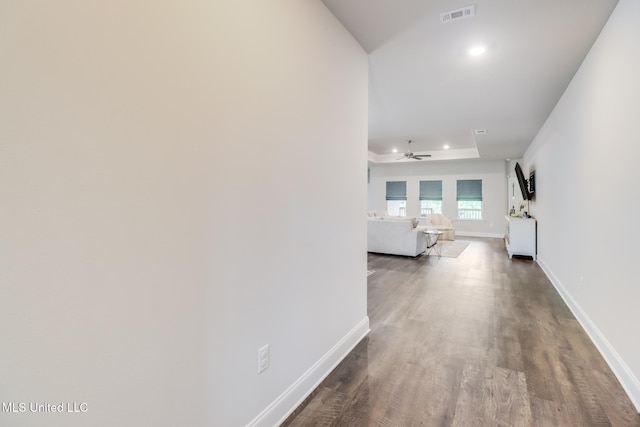 11625 Talla Dr, Ocean Springs, MS 39564 - corridor with a raised ceiling, wood finished floors, and recessed lighting