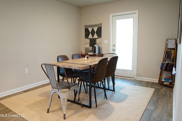 dining area featuring baseboards and wood finished floors