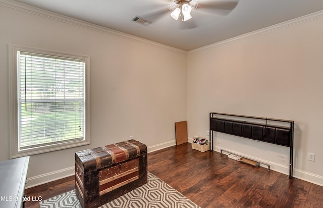 708 Oak Trl, Canton, MS 39046 - sitting room featuring plenty of natural light, a ceiling fan, wood finished floors, crown molding, and baseboards