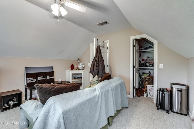 708 Oak Trl, Canton, MS 39046 - living area featuring light colored carpet, lofted ceiling, a ceiling fan, and baseboards