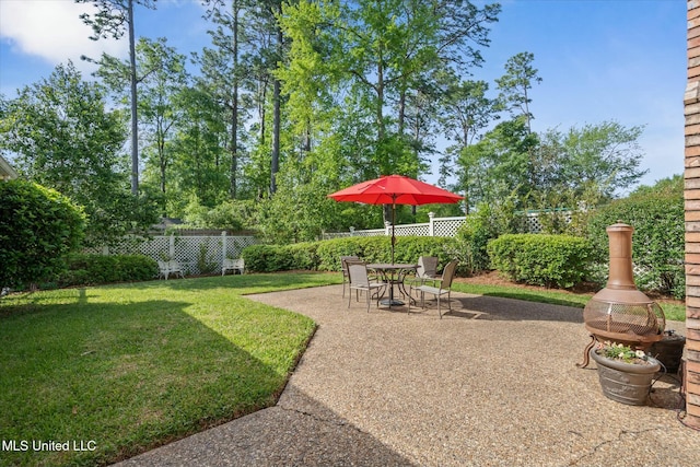 view of yard with a fenced backyard and a patio area