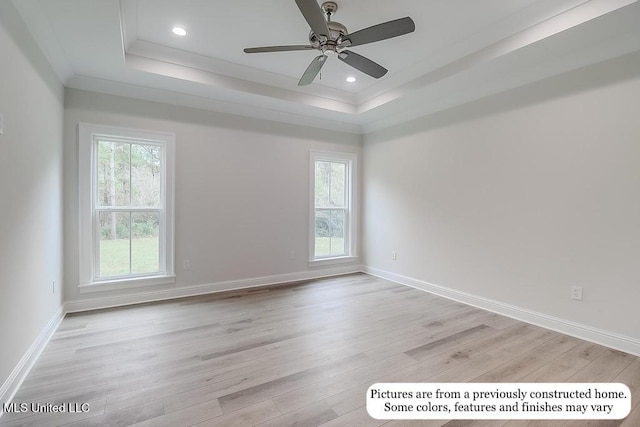 unfurnished room featuring crown molding, a raised ceiling, and a wealth of natural light