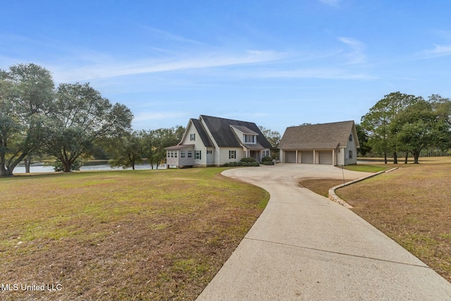 view of front of home featuring a water view and a front yard