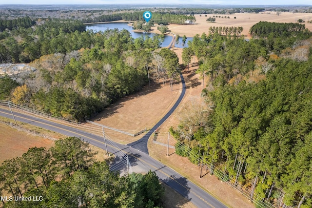 aerial view with a rural view and a water view