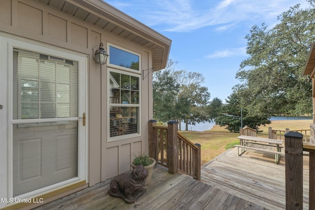 deck with a water view