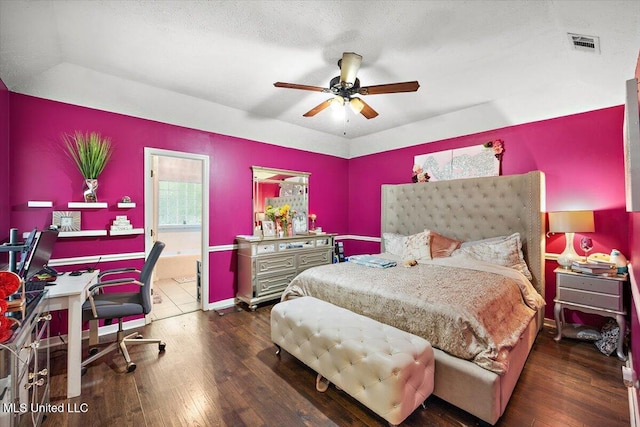 505 Golden Eagle Dr, Byram, MS 39272 - bedroom with hardwood / wood-style floors, connected bathroom, and a ceiling fan