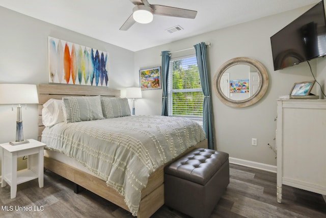 bedroom with ceiling fan and wood-type flooring