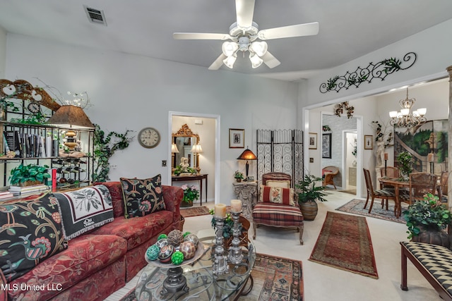 814 Lynwood Ln, Pearl, MS 39208 - carpeted living area featuring a chandelier and a ceiling fan