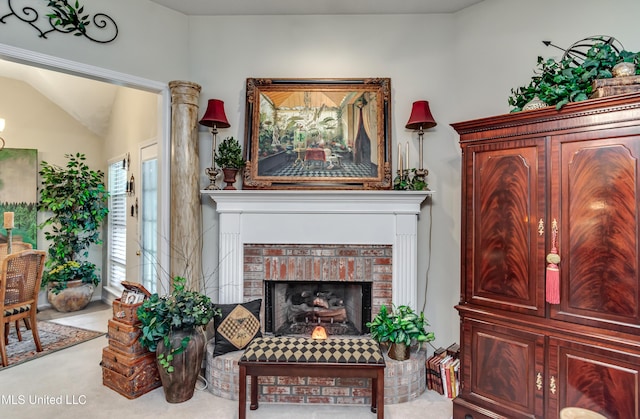814 Lynwood Ln, Pearl, MS 39208 - living room with carpet floors and a brick fireplace