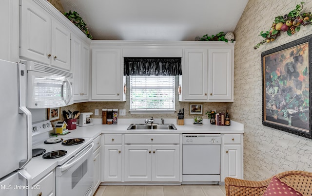 814 Lynwood Ln, Pearl, MS 39208 - kitchen with white appliances, a sink, white cabinetry, light countertops, and light tile patterned flooring
