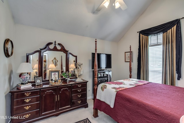 814 Lynwood Ln, Pearl, MS 39208 - bedroom featuring light carpet, lofted ceiling, and a ceiling fan
