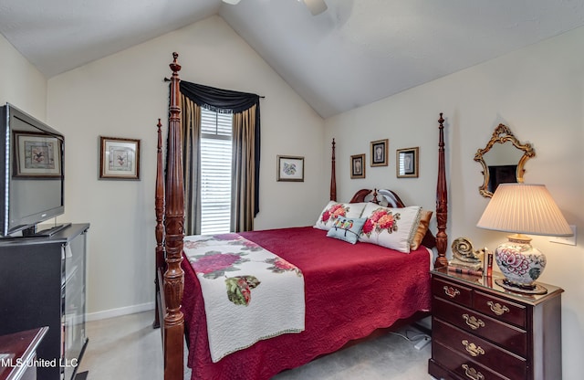 814 Lynwood Ln, Pearl, MS 39208 - bedroom featuring lofted ceiling, light carpet, a ceiling fan, and baseboards