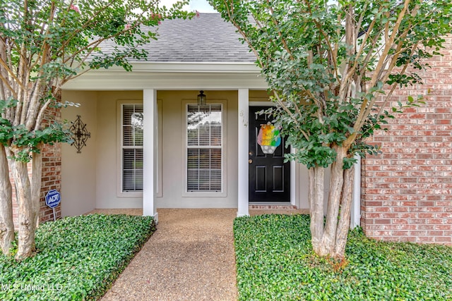 814 Lynwood Ln, Pearl, MS 39208 - property entrance featuring roof with shingles, stucco siding, and brick siding