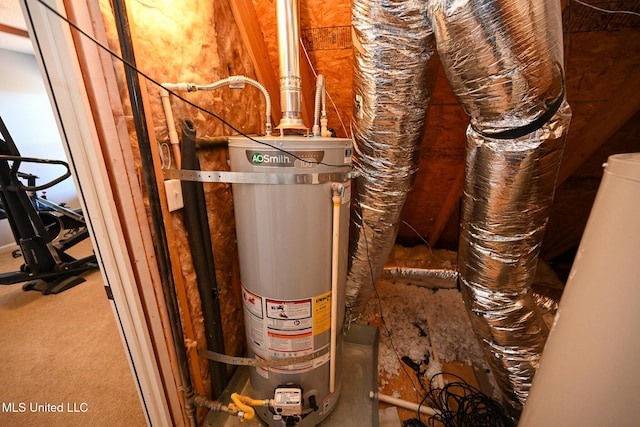 utility room featuring strapped water heater