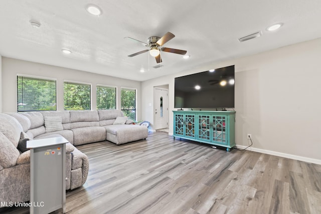 3241 Kings Bridge Rd, Moss Point, MS 39562 - living room with ceiling fan, wood finished floors, recessed lighting, and baseboards